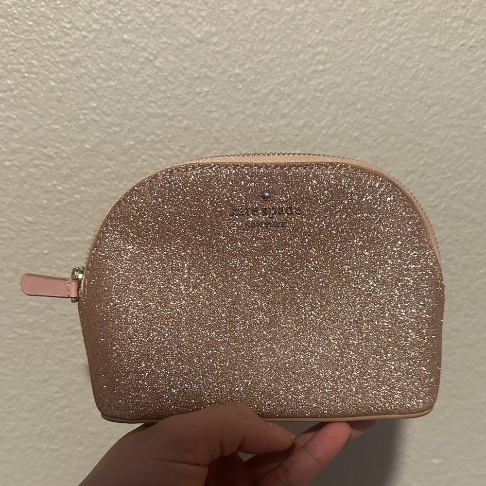 kate spade Rose Gold Glitter Travel Cosmetic Pouch